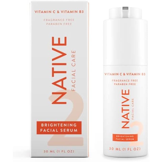 native BRIGHTENING FACIAL SERUM CONTAINS NATURALLY DERIVED INGREDIENTS | HYDRATING SERUM WITH VITAMIN C AND NIACINAMIDE, VITAMIN B3, REVITALIZE AND REPAIR YOUR SKIN, FRAGRANCE-FREE, 30ML, 1 FL OZ - Image 1